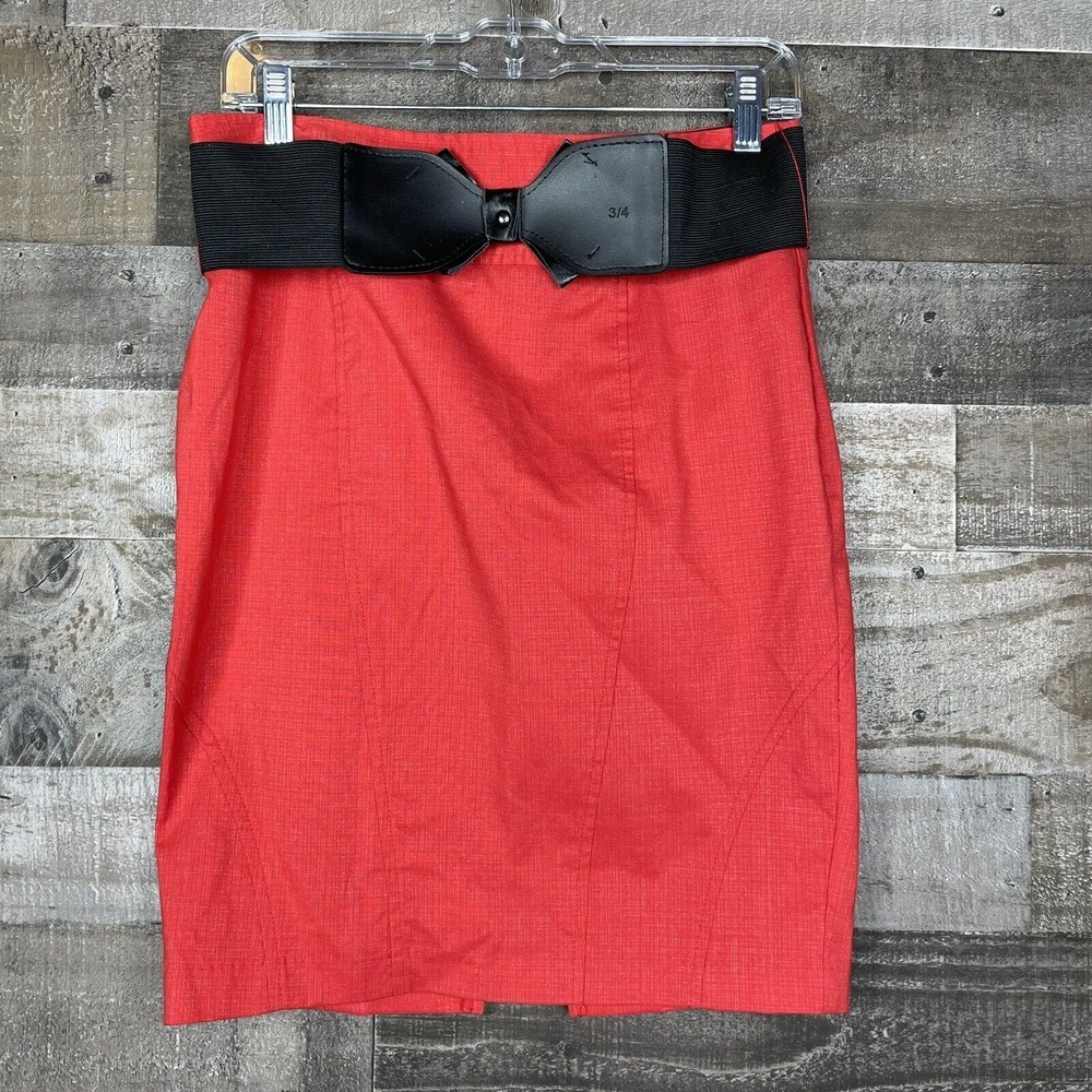Maurices Skirt Womens 3 4 Red Short Straight Pencil Belted Business Casual‎